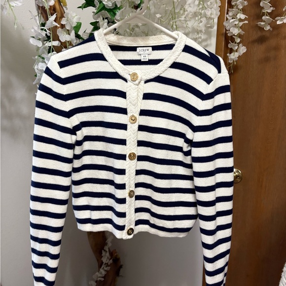 J. Crew Striped Navy and white Cardigan - Picture 2 of 7